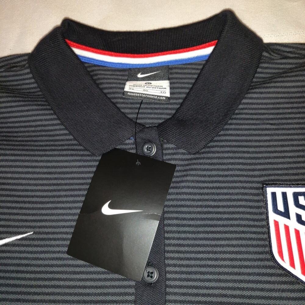 NIKE Team USA Polo Women's XL Collared Black Gray Striped Short Sleeve Buttons - Picture 2 of 16